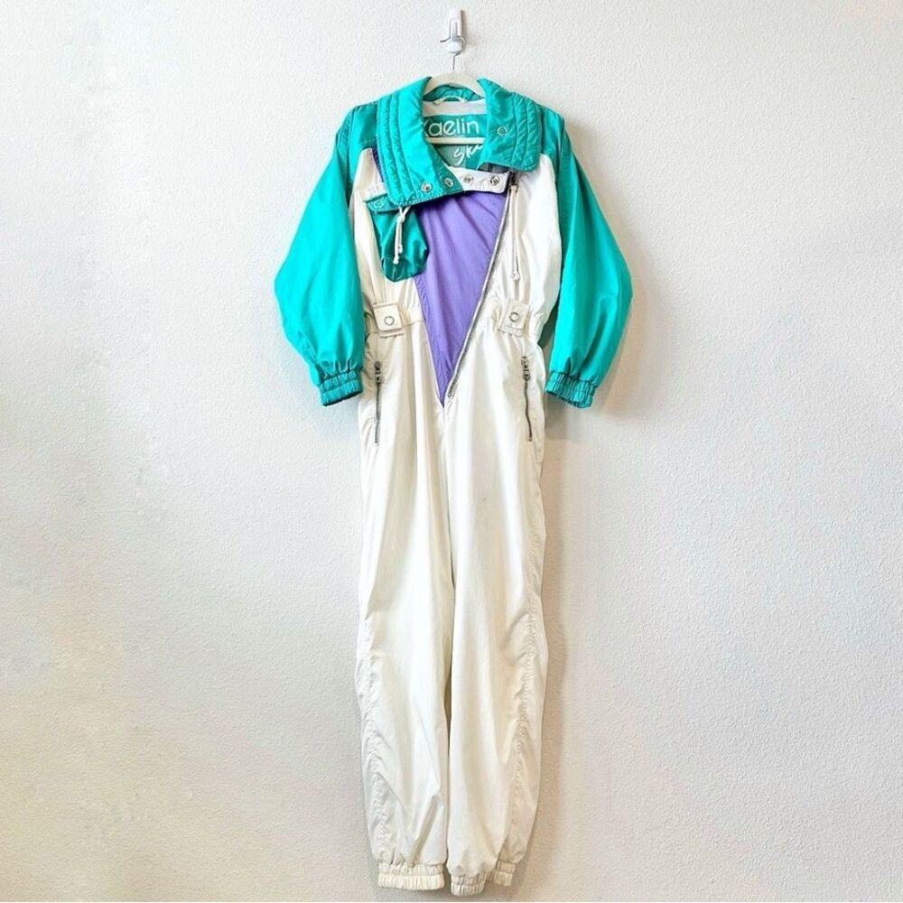 Vintage Kaelin Ski 80’s Ski Suit in White Blue Size 8